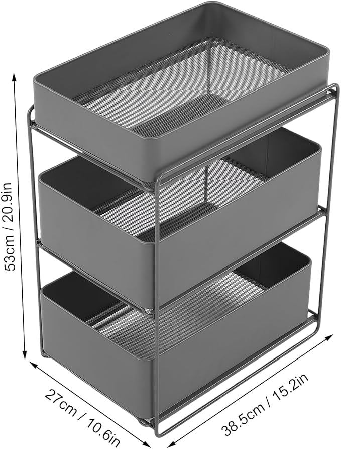 Asixxsix 3 Tier Under Sink Organizer, Pull Out Kitchen & Bathroom Storage Organizer with Sliding Mesh Drawers, Slide Out Space Saver Rack for Kitchen Bathroom Cabinet, Black