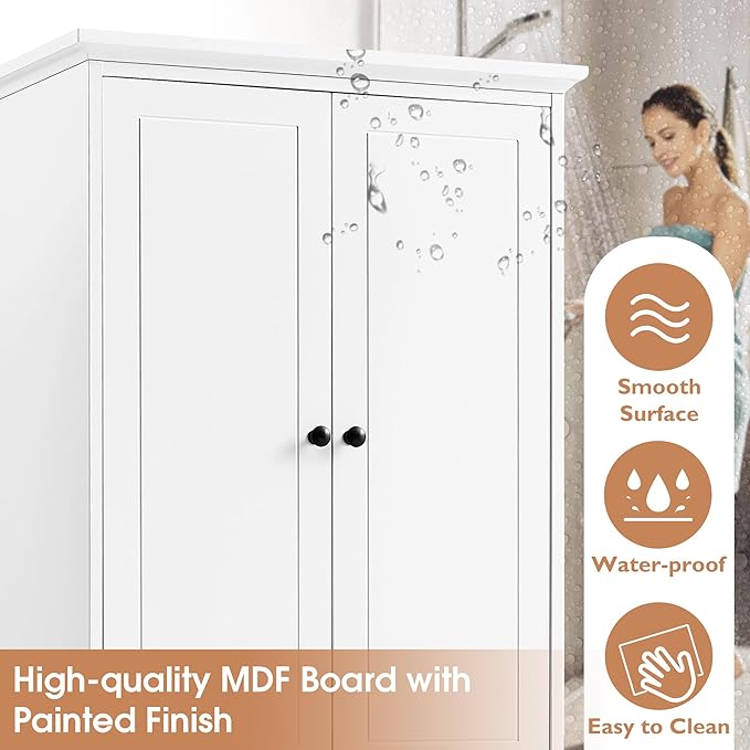 Favfurish 68" Tall Bathroom Storage Cabinet with Doors and 4 Drawers,Modern Linen Cabinets w/Adjustable Shelves & Anti-Tipping Device,Freestanding Organizer for Bath Room,Study,Office,Kitchen White