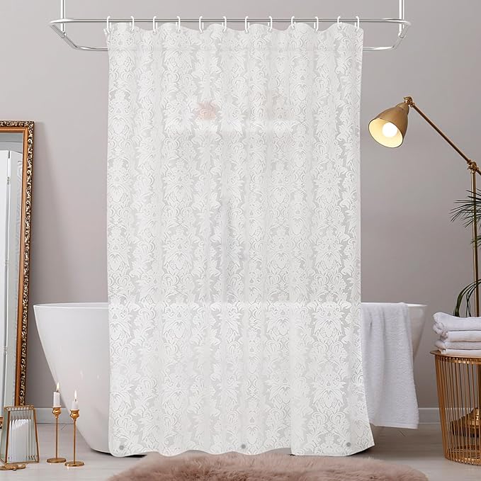 PEVA Shower Curtain, 72 x 72 Water Repellent Premium Bathroom Shower Curtain with 3 Magnetic Weights for Shower Stall, Bathtubs (White Flowers)