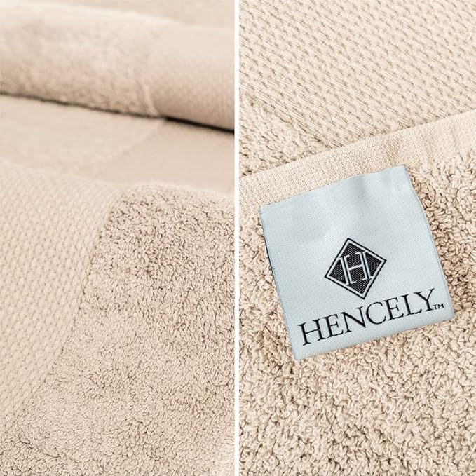 Hencely 18-Piece Bath Towel Set - High Absorbency, Quick Drying - 100% Soft Turkish Cotton - 6 Bath Towels, 6 Hand Towels, 6 Washcloths - Bathroom, Home, Hotel, Spa, and Gym - 18-Pack Beige