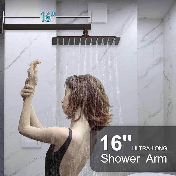 KOJOX Oil Rubbed Bronze Shower System with High Pressure 12 Inch Rainfall Shower Head, Handheld Shower head and Shower Faucet Trim valve, Bathroom Luxury Rain Mixer Shower Set Wall Mounted