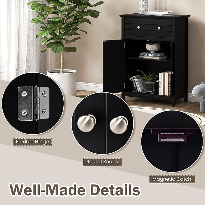 Giantex Bathroom Storage Cabinet with Drawer - Floor Cabinet with Doors, Adjustable Shelf, Storage Organizer for Entryway, Kitchen, Living Room, Freestanding Cupboard (Black)