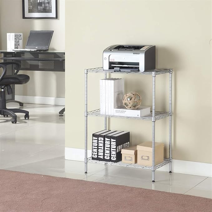 3 Tier Storage Racks Shelving, Heavy Steel Pantry Shelves, Adjustable Wire Shelving Rack, Suitable for Garage, Kitchens, Offices, 23" W x 13.4" D x 31.5" H, Silver