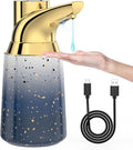 Adjustable Automatic Soap Dispenser Touchless, Ceramic Material，4 Adjustable Levels， Type-c Rechargeable Operated Sensor Liquid Soap Pump，Touch-Free Hand Sanitizer Dispenser (Starry Gold)