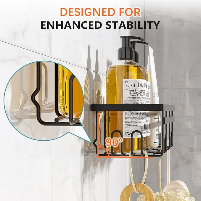 Shower Caddy, 2-Pack No Drilling Rustproof Organizer with Save Space Hooks, Apartment Essentials for Bathroom, No Drilling Shelves for Kitchen & Living Room