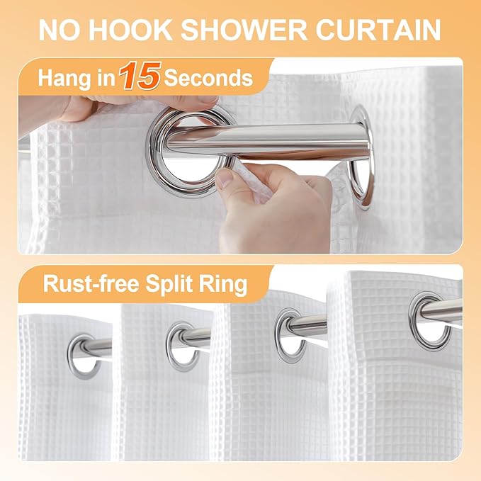 River Dream Cotton Blend No Hook Shower Curtain with Snap in Liner, Hotel Grade Shower Curtains for Bathroom, Water Repellent, White, 71W x74 L