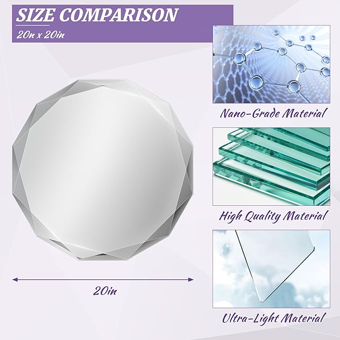 Bathroom Mirror for Wall, 20" x 20" Oval Bathroom Vanity Mirror, Beveled Edge Frameless Wall Mount Vanity Mirror, Wall Decorative Irregular Beveled Edge