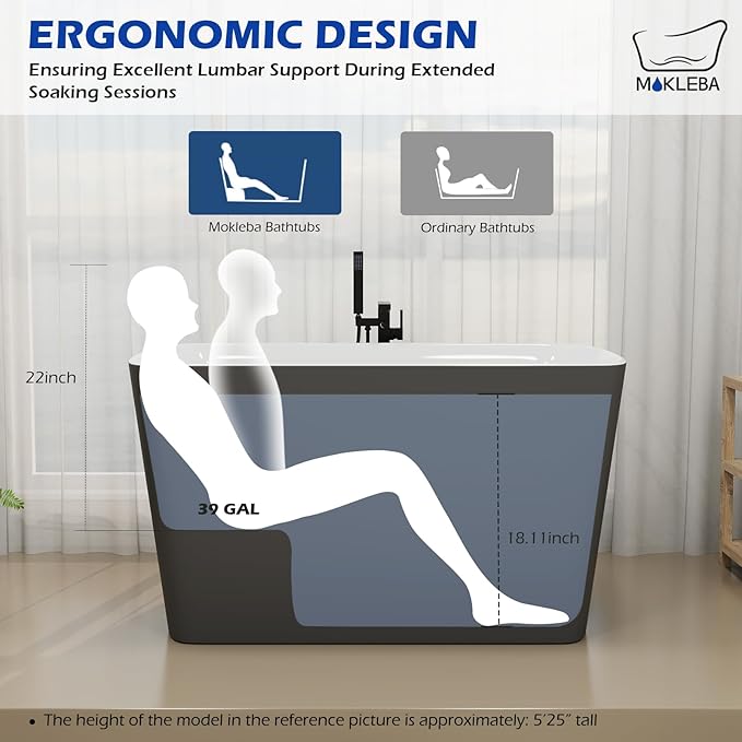 47" Lucite Acrylic Freestanding Bathtub，Square Shape Janpanese Soaking Tub with Seat Desgin,Toe-tap Chrome Right Drain, Slotted Overflow, cUPC Certified, 37° Gray
