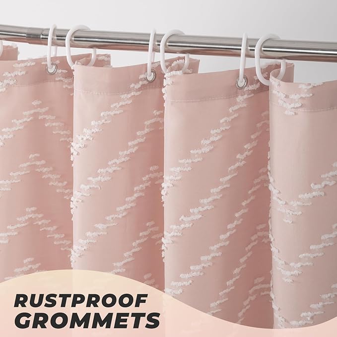 Long Blush Pink Boho Shower Curtain Cute Shower Curtain Textured Tufted Chevron Striped Minimalist 72 x 78 Bathroom Shower Curtains