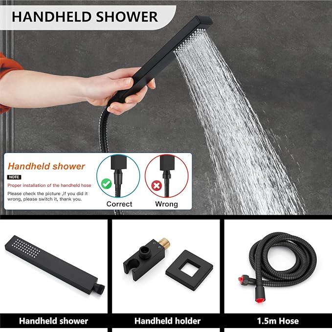 Midanya Rain Shower System with Tub Spout,Tub Shower Faucet Set with rainfall Shower Head and Handheld Spray,Wall Mount Tub Shower Combo Rough-in Valve Included,8 Inch Matte Black