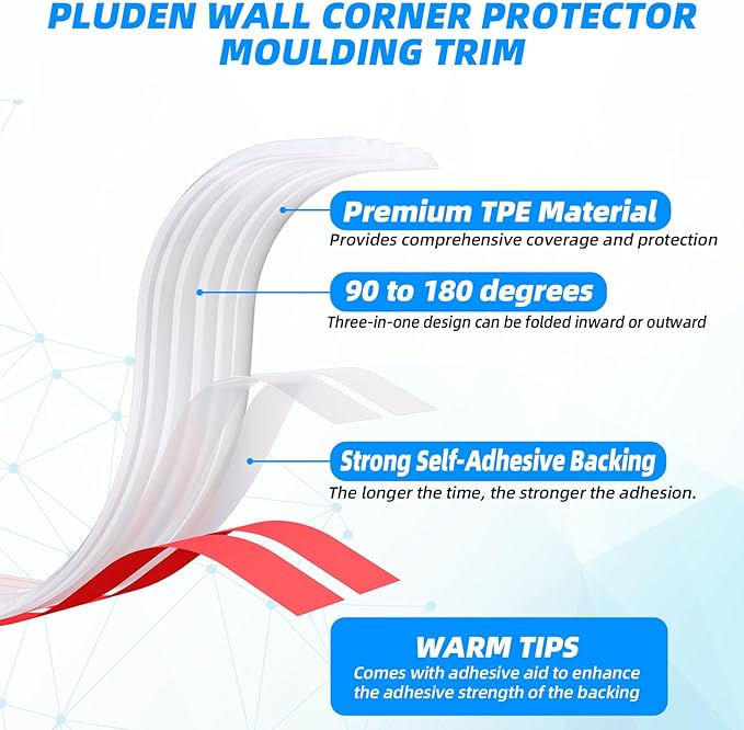 10FT Flexible Wall Corner Protector Moulding Trim, Peel and Stick Inside & Outside Wall Corner Guards Edge Protector,Self Adhesive Molding Trim Strip for Edge Ceiling