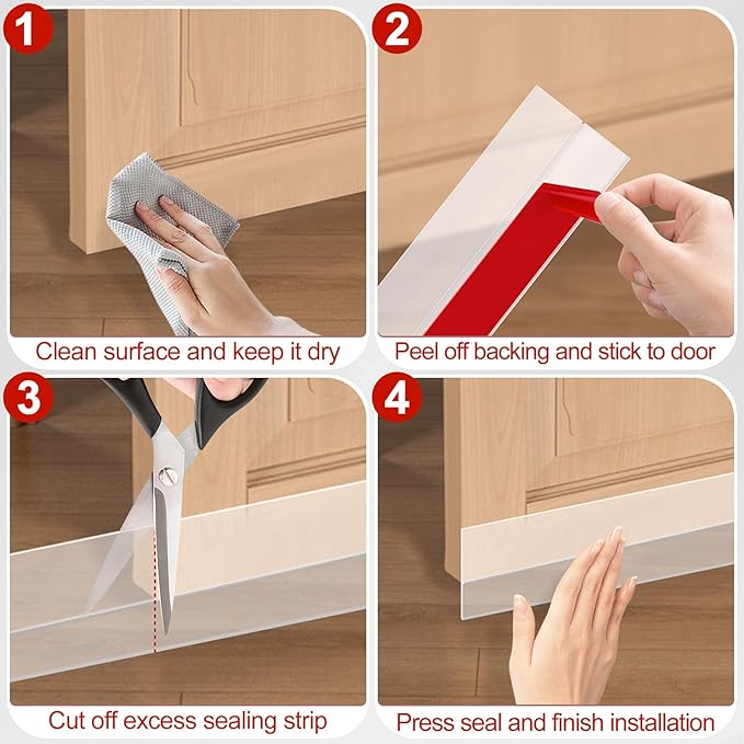 MYFAMIREA Door Weather Stripping 2IN (W) x 40FT (L) Door Draft Stopper Seal Tape Silicone Seal Strip Self Adhesive Shower Sweep Insulation Tape Side Bottom Strip for Sliding Glass Window Gap, Clear