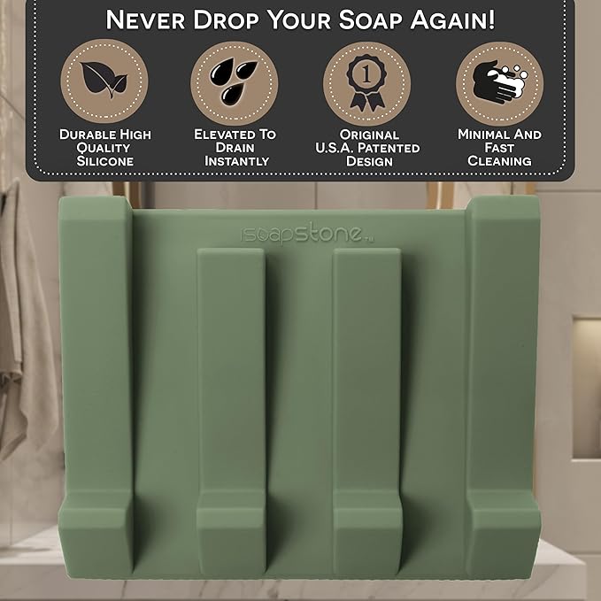 Silicone Soap Dish (USA Patented) Self Draining Bar Soap Holder for Shower Bathroom Sink, Drying Soap Dish Tray Kitchen Sponge Holder Easy Cleaning Soap Saver Mat (Eco Green, 2)