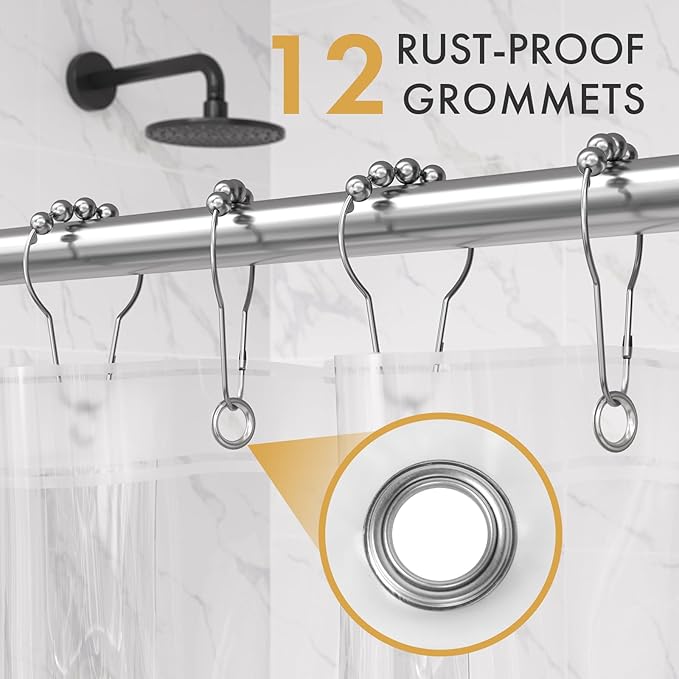 AmazerBath Shower Curtain Liner 2 Pack, 72 x 72 Inches PEVA Plastic Shower Liner with 3 Weighted Stones and 12 Rustproof Metal Grommet, Standard Size Lightweight Shower Curtain - Clear