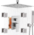 Enga Rain Shower System with Body Jets, 12" Ceiling Rain Shower, All Metal Multiple Shower Head System, Contain Rough-in Shower Valve, Brushed Nickel