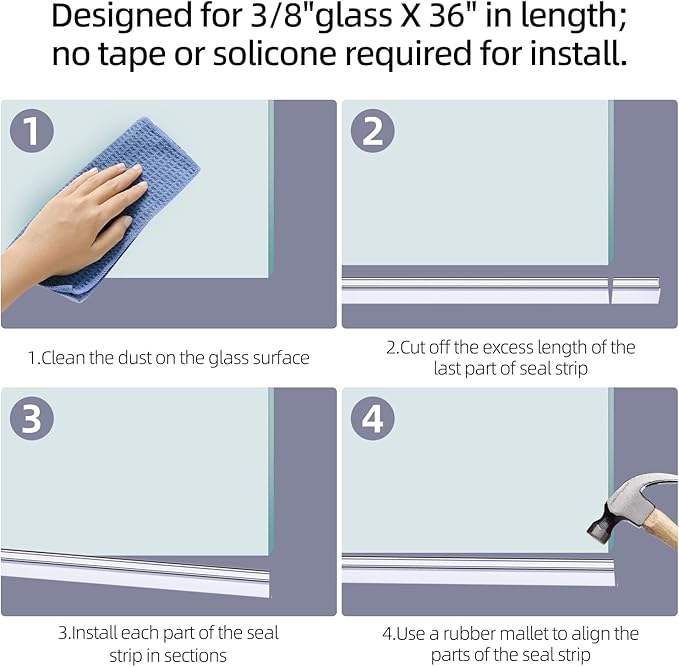 POZIA Shower Door Bottom Seal Frameless Glass Shower Door Seal Strip Clear Vinyl Durable Stop Shower Leaks and Create a Water Barrier Ultra Clear (1PACK-1/4in)