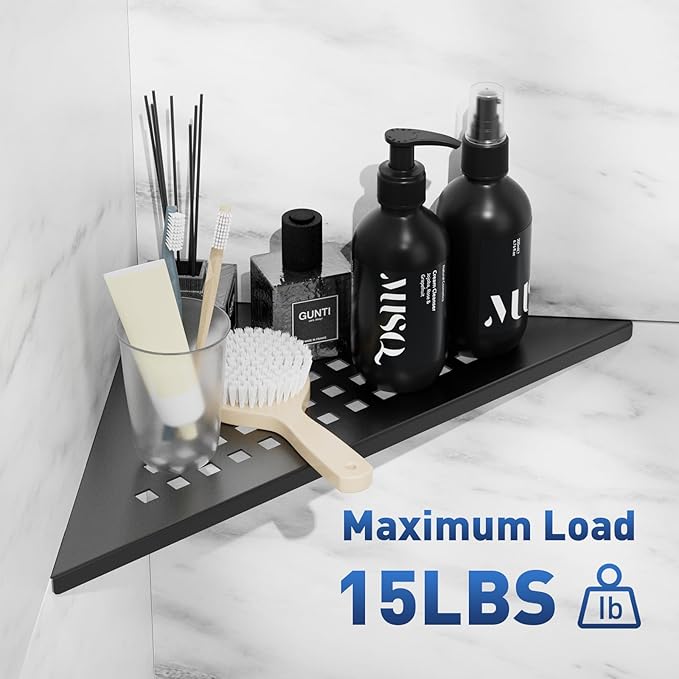 lives Corner Shower Shelf 10" Slot Design Recessed Matte Black Shower Shelves for Tiled Wall, 304 Stainless Steel Corner Shelves for Bathroom, 2 Pack (Square)