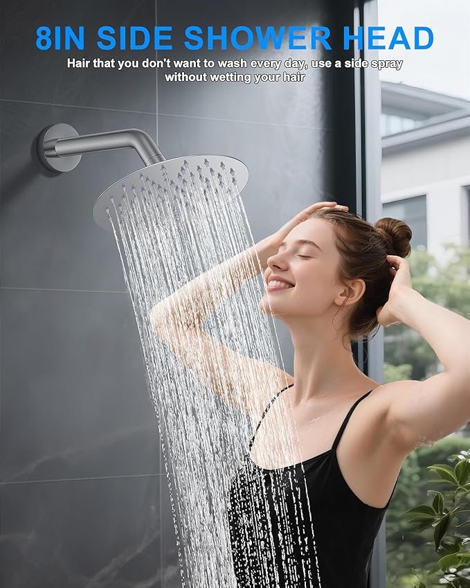 Shower System with Pressure Balance Valve, 10" Ceiling Mount Shower Faucet Set with 2 Rain Shower Head And Multi-function Handheld Head Push Button Diverter Pressure Balancing Valve Kit, Chrome