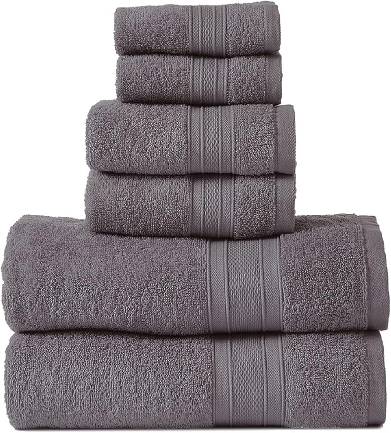 TRIDENT Soft & Plush Luxury Towel Set, 100% Cotton, 2 Bath Towels 2 Hand Towels 2 Washcloths Highly Absorbent Towels for Bathroom, 6 Pieces Charcoaly Grey Towel Sets