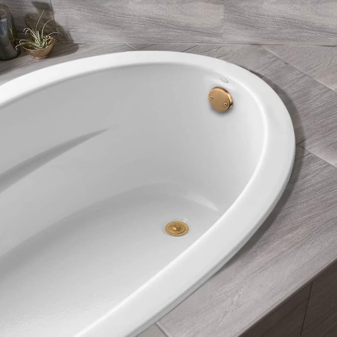Artiwell Lift & Turn Tub Trim Set with Two-Hole Overflow Faceplate, All Brass Bathtub Conversion Kit Assembly with 2-Hole Overflow Face Plate and Universal Fine/Coarse Thread (Brushed Gold)