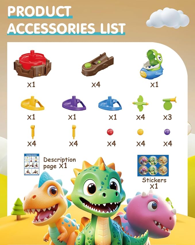 Dinosaur Ball Drop Toys for 3 4 5 6 7 8 Years Old Kids, Dino Spin Twister Toddlers Toy, Shoot Balls Toddler Montessori Toys Gifts for 1-6 Year Old Boys Girls, 4 Players PK Mode