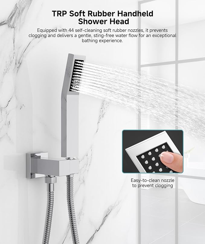 SR SUN RISE Shower System Bathroom 10 Inch Rainfall Shower Head & Handle Set Wall Mounted Rain Shower Faucet Set Polished Chrome