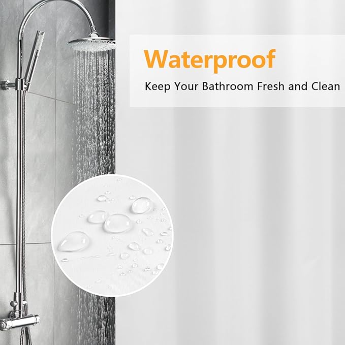2-Pack Waterproof Fabric Shower Curtain Liner, Washable Cloth Shower Liner with 3 Extra-Large Magnets, 72 x 72 inch Hotel Quality White Lightweight Bathroom Shower Curtain Set