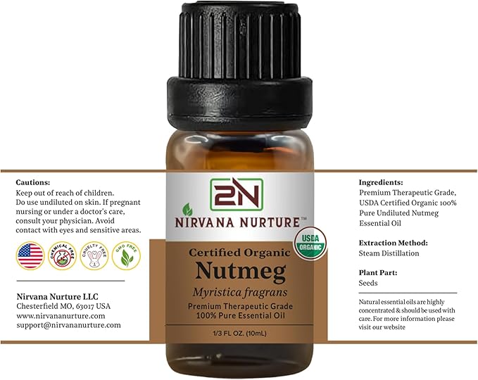 Nutmeg Essential Oil USDA Certified Organic, 100% Pure Natural Premium Grade, Undiluted