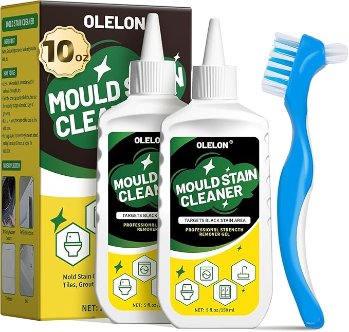 2 Pack Grout Cleaner Mou-ld Stain Remover Gel for Washing Machine Cleaner Shower Bathroom Seal and Grout Stain Remover with Brush