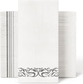JOLLY CHEF 100 Disposable Hand Towels, Soft and Absorbent Linen Feel Dinner Napkin, Elegant Decorative Paper Guest Towels for Kitchen, Bathroom, Weddings, Parties, Silver and White