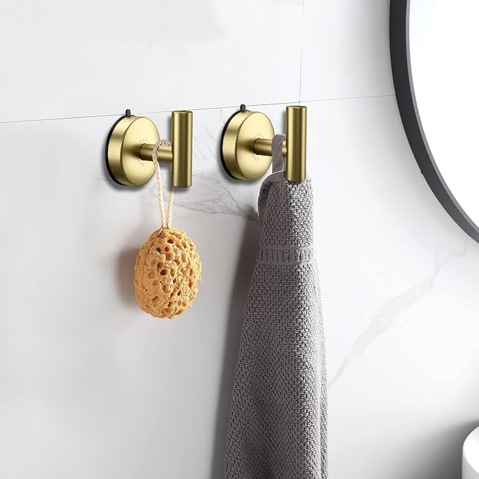 DGYB Large Suction Hooks for Bathrooms - Gold Towel Hooks Stainless Steel - 15 Lb Capacity - Removable, Heavy Duty