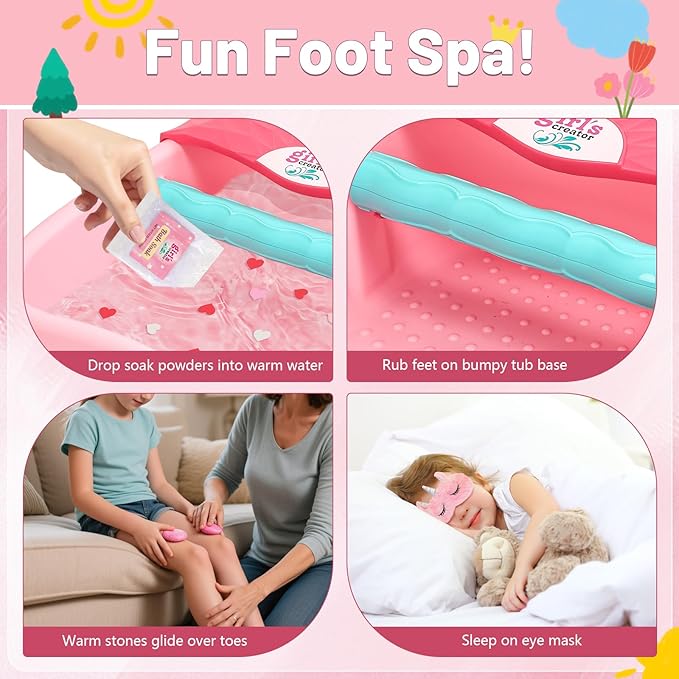 Kids Foot Spa Kit with Pedicure Set for Girls 3-8, All-in-1 Kids Spa Day Kit with Bubble Soak & Massage, Sleepover Party Birthday Gifts