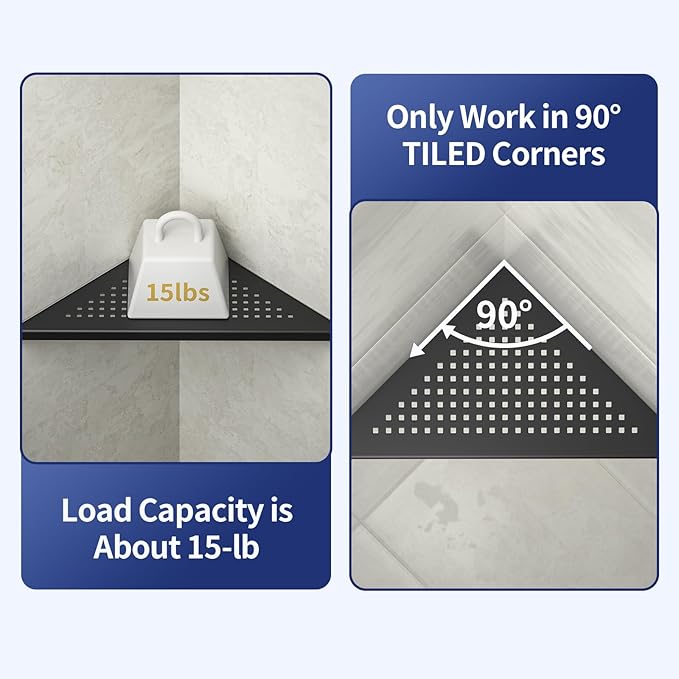 Corner Shower Shelf 2 Pack, 304 Stainless Steel Shelf for Bathroom, 10'' Grout in Shelves Rack for Tiled Wall, No Drilling Needed (10'', Black)