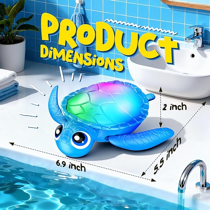 Electric Swimming Turtle Bath Toys - Automatic Swimming with Colorful LED Lights, Rechargeable & Auto Shut-Off, Water Pool Floating Toys for Toddlers Kids Ages 1-3 2-4 4-8