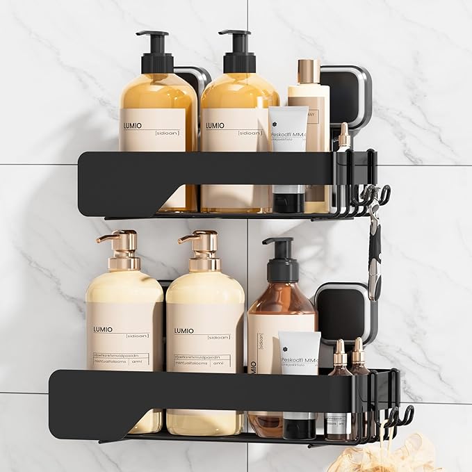 TAILI Shower Caddy Suction Cup 2 Pack,Stainless Steel Rustproof Shower Shelves,No Drilling Wall Mounted Basket,Large Capacity,Removable Suction Cup Bathroom Organizers & Home Decor,Black