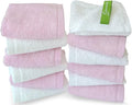 Washcloths 12 Pack 13" x 13" - Soft Wash Cloths for Your Face Towel, Wash Cloths for Your Body (White+Pink)