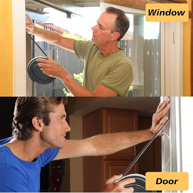 SUNMON Weather Stripping Door Seal, D-Type Strip Weather Stripping Seal Strip for Doors/Windows, Soundproofing Weatherstrip Gap Collision Avoidance 33 Feet (Black