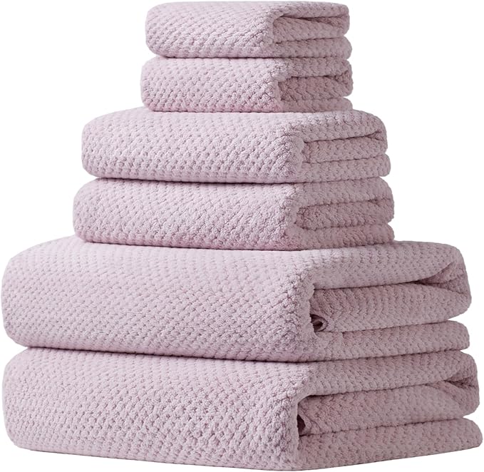 Extra Large Bath Towels Set for Bathroom 30x60 Inches Super Soft Light Weight Quick Dry Microfiber Shower Towels (Pink, 6 Piece)