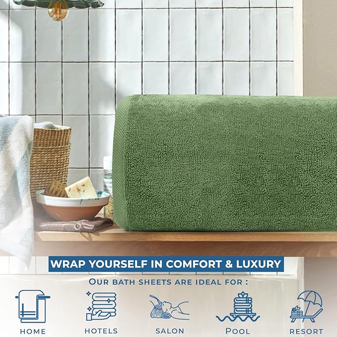 DAN RIVER Pack of 1 Bath Sheet 40x80 Inches, Extra Large Quick Dry Bath Towels for Bathroom, Soft Absorbent Towels - Sage Green