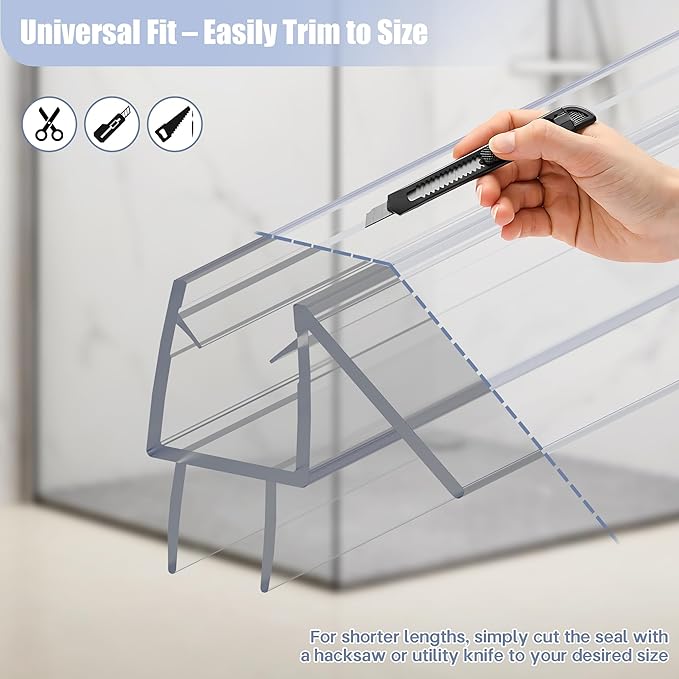 2-Pack Shower Door Bottom Seal, (3/8" x 39") Ultra Clear Glass Shower Door Seal Strip, Stop Leaks and Create a Water Barrier