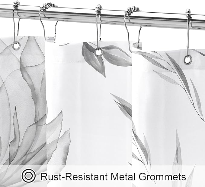 Extra Long Boho Watercolor Floral Shower Curtain 72 x 84, Grey Ink Painting Style Flower Shower Curtains for Chic Elegant Bathroom, Artistic XL Fabric Cloth Shower Curtain