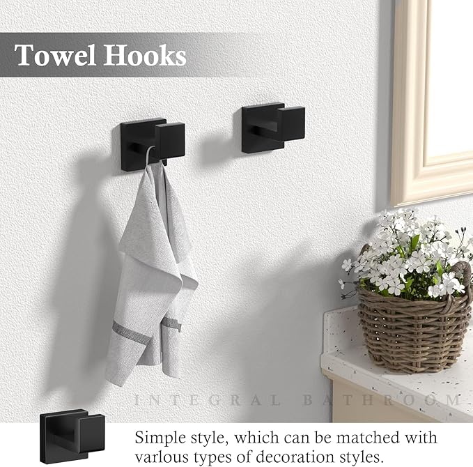 20-Piece Matte Black Bathroom Accessories Set – 23.6" Towel Bar, Towel Ring, Toilet Paper Holder & Hooks, Wall Mounted Bathroom Hardware, Rust & Corrosion-Resistant, Ideal for Modern Bathrooms