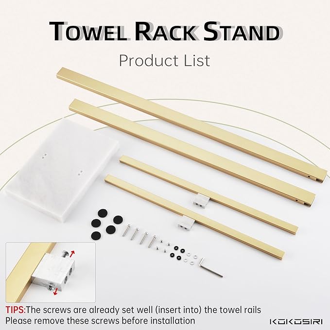 KOKOSIRI Bathroom Towel Rack 2-Tier Standing Towel Bars with Marble Base, Stainless Steel Freestanding Towels Holder, Thicken Steady Design, Brushed Gold THS0003-BG