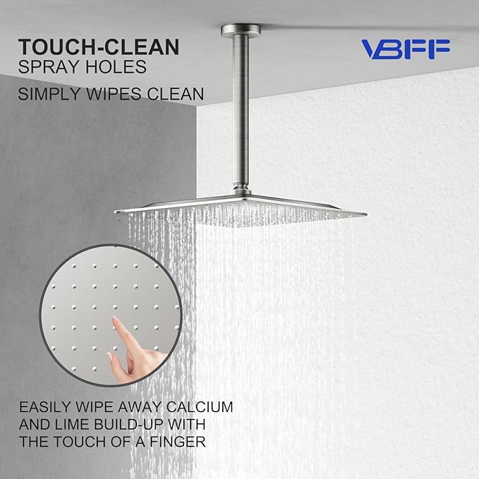 VBFF-Shower Head,rain shower head, 8 inch- Square Shower Head, 1.8 GPM Flow Rate, rainfall showerhead,VBFF07 (Brushed Nickel)