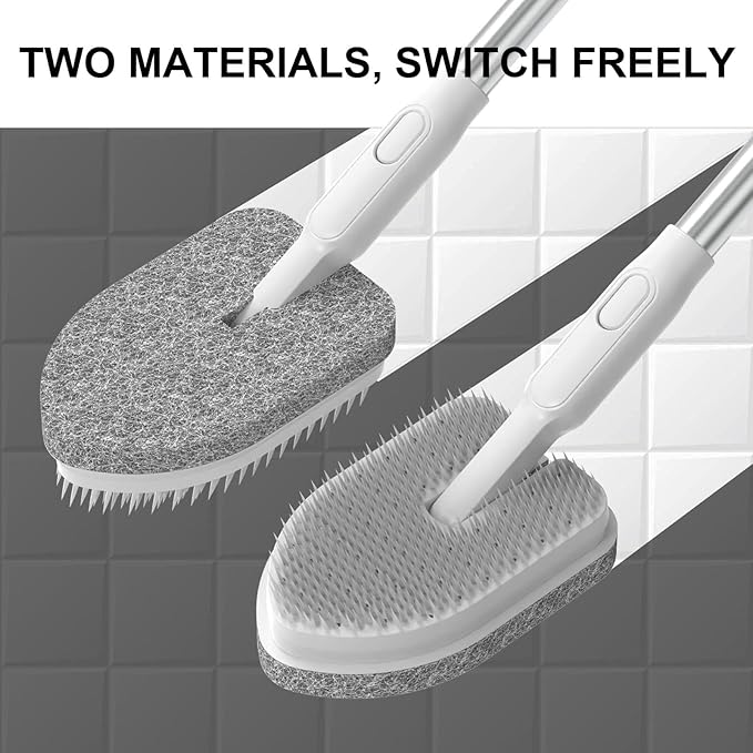 Tub Scrubber Cleaning Brush, Non-Scratch Shower Scrubber with Long Handle, 6 Replaceable Natural Fiber Pads & A Double-Sided Head, Scrub Brush for Cleaning Bathroom Kitchen Wall Sink