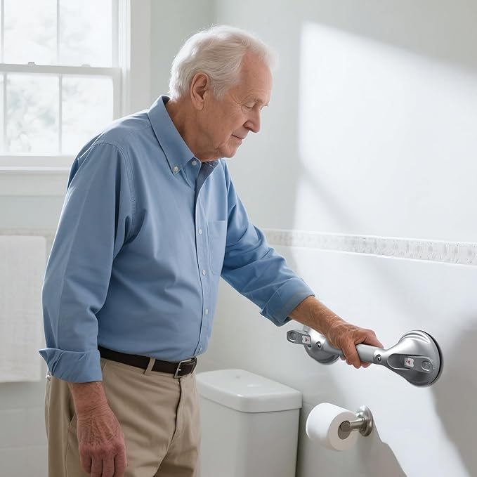 DAILYLIFE Grab Bars for Bathtubs and Showers, 17 inch Shower Handles for Elderly Suction, 300lbs Safety Shower Grab bar for Seniors and Elderly, Silver(1 Pack)