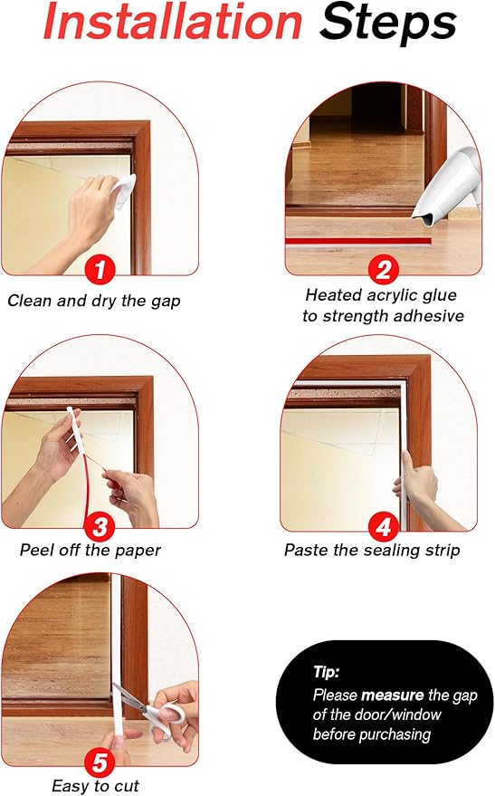 SUNMON Weather Stripping Silicone Door Seal Strip for Doors and Windows, 19.7ft Self-Adhesive Waterproof Window Sealing Strip (White)