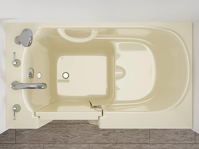 ANZZI Walk In Tub 46'' x 26" in Beige with Quick Fill Tub Filler Faucet & Handheld Shower Sprayer, Left Drain, ADA Compliant, Therapeutic, Wide Door, No Electrical Wiring - AMZ2646LBS