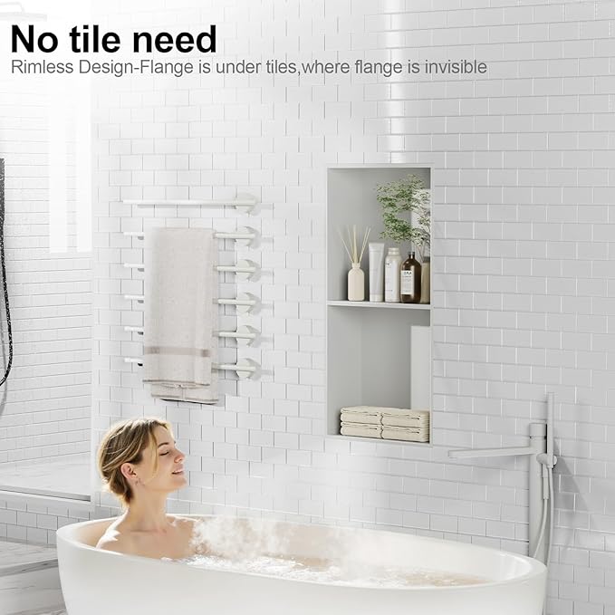 Bathbliss Shower Niche, No‑Tile Recessed Wall Niche, 11.18"x22.3" SUS304 Stainless Steel Double Shelf, Leak‑Proof Waterproof for Bathroom Storage, White