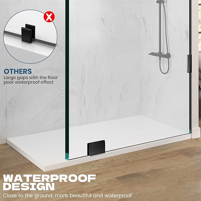 34" W ×74" H Shower Glass Panel, Frameless Fixed Glass Shower Panel with Clamps, 5/16"(8mm) Thick Clear Tempered Shower Door, Bathroom Shower Screen in Matte Black